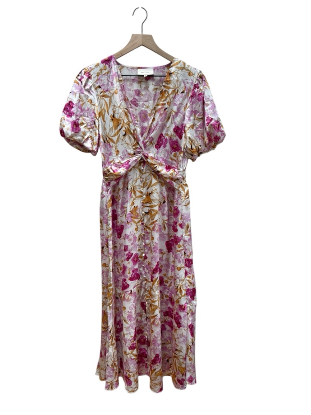 MELLÓDAY Pink and Cream Floral Twist-Front Midi Dress